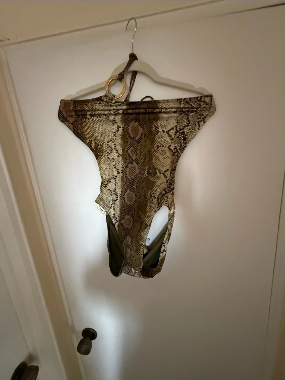 Michael Kors Snake-Print Reptile swimsuit in Brown and Olive